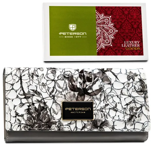 Peňaženka z pravej kože s kvetinovým vzorom so zapínaním na patent - Peterson