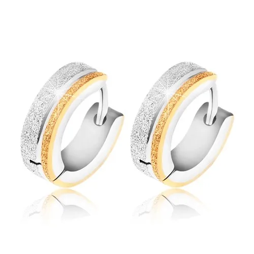 Náušnice z chirurgickej ocele - pieskovaný pás zlatej a striebornej farby