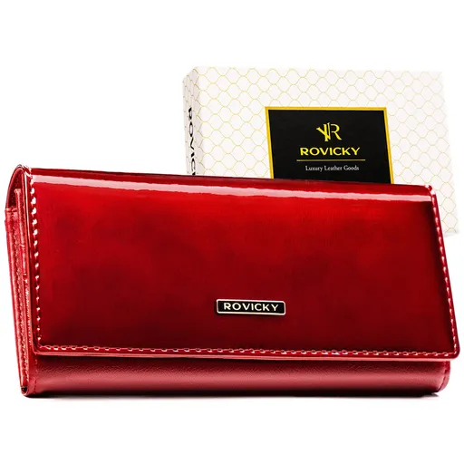 Veľká červená dámska peňaženka z prírodnej kože so zapínaním na patent - Rovicky