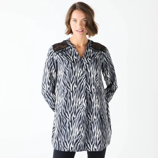 Tunika s čipkou na pleciach a potlačou