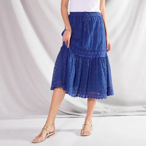 Midi sukňa z čipky a macramé