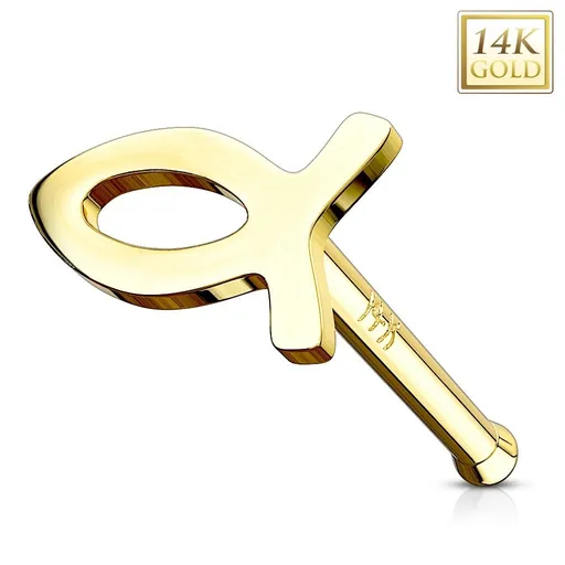 Rovný piercing do nosa v žltom zlate 585 - obrys rybky