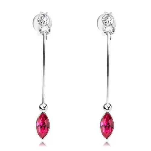 Visiace náušnice, striebro 925, číry okrúhly a ružový zrnkový Swarovského krištáľ