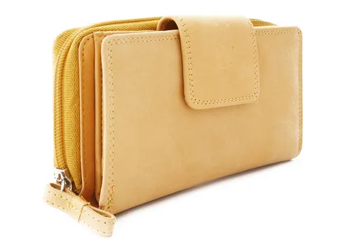 Žltá dámska kožená peňaženka so zápinkou 511-0684-87