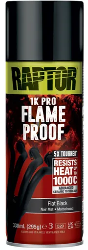 RAPTOR 1K FLAMEPROOF - Žiaruvzdorná farba v spreji flat black, 0,295 kg
