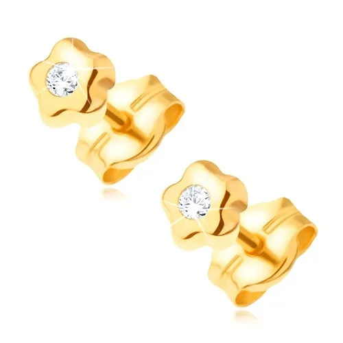Zlaté 14K náušnice v tvare kvetu so zirkónom