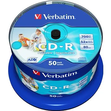 VERBATIM CD-R AZO 700 MB, 52 ×, printable, spindle 50 ks (43438)