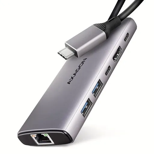 AXAGON HMC-6G2L, USB 10Gb/s húb, 2x USB-A, 1x USB-C, HDMI 4k/60, RJ-45, PD 100W, kábel USB-C 15cm