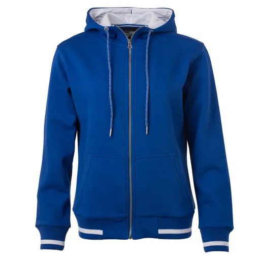 James & Nicholson (Daiber) Dámska mikina na zips s kapucňou Club JN775 - Kráľovská modrá / biela | M