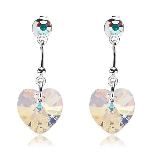 Strieborné 925 náušnice, srdcový Swarovského krištáľ žltej farby