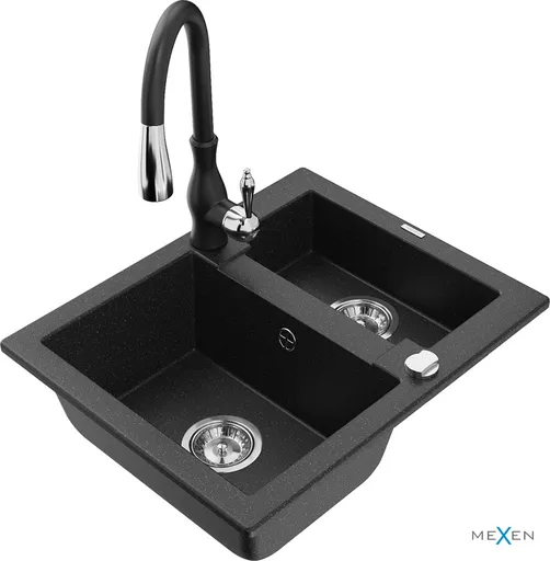MEXEN/S MEXEN/S - Carlos granitový drez 1.5 vrátane batérie Savita, čierna/strieborná metalík 6518-73-672601-70