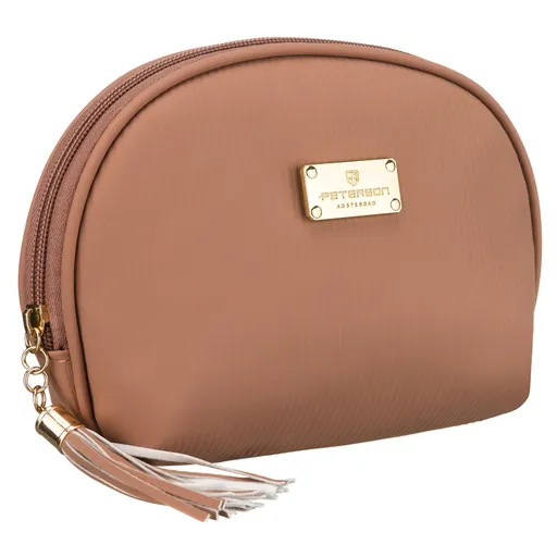 Béžová cestovná kozmetická taštička s ozdobným strapcom