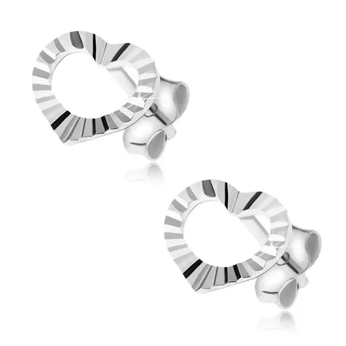 Vrúbkované obrysy súmerných sŕdc, náušnice zo striebra 925