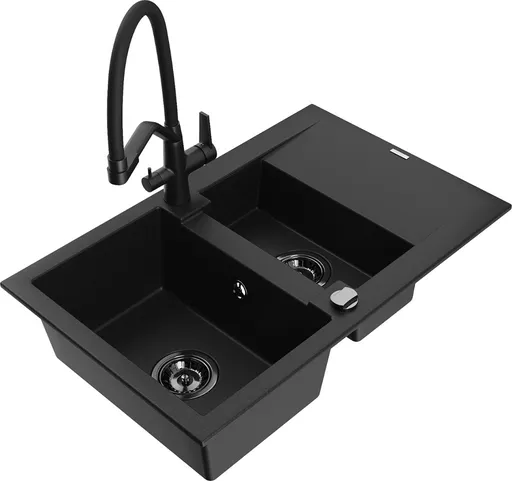 MEXEN/S MEXEN/S - Gaspar granitový drez 1.5 s odkvapkávačom vrátane batérie Duo, čierna 6507-77-671701-70-B
