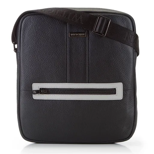 Kožená taška na rameno Office Leather s kontrastným sivým pruhom