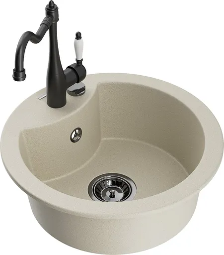 MEXEN/S MEXEN/S - Diego granitový drez 1-miska vrátane batérie Carla, béžová 6512-69-670700-70