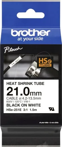 Brother HSe-251E Pro Tape, 21 mm x 1.5 m, čierna tlač / biely podklad , originálna páska