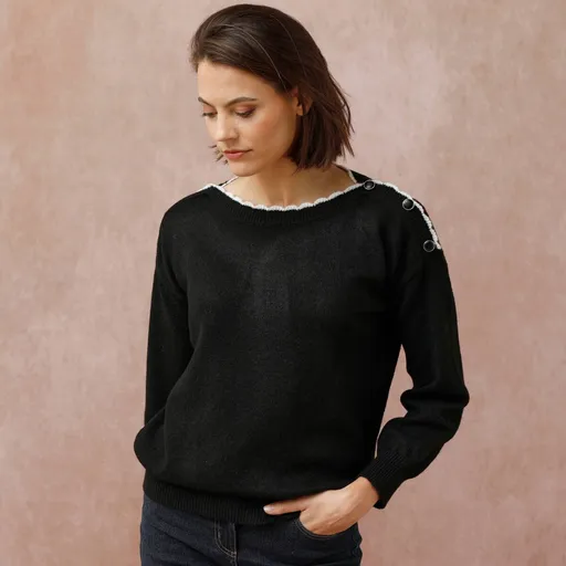 Pulóver s lodičkovým výstrihom a prímesou vlny