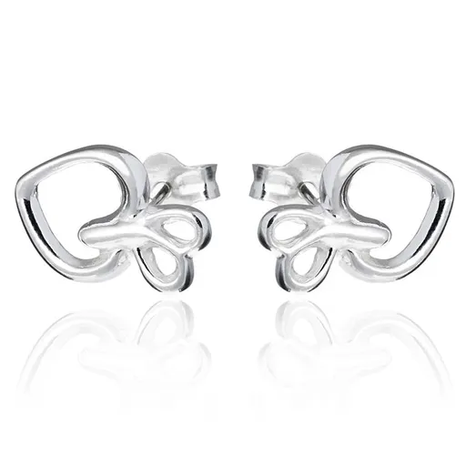 Strieborné puzetové náušnice 925 - srdiečko s mašľou