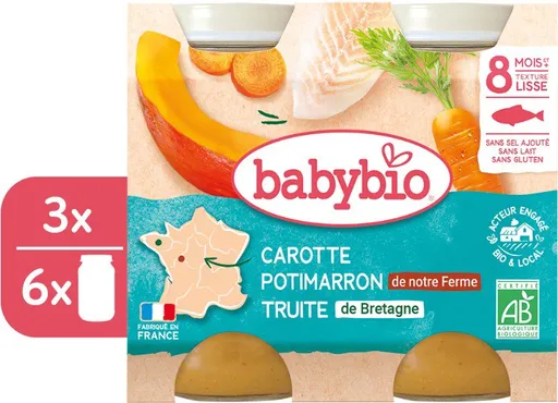 BABYBIO Mrkva a tekvica so pstruhom 3× (2× 200 g) (BABY11805s)