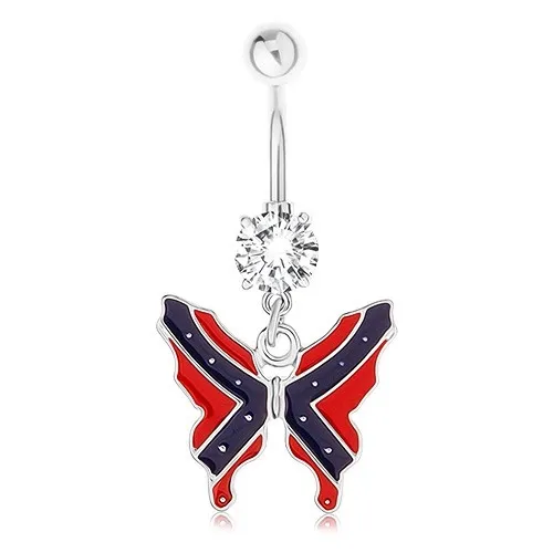 Oceľový piercing do bruška - motýľ, vlajka konfederácie