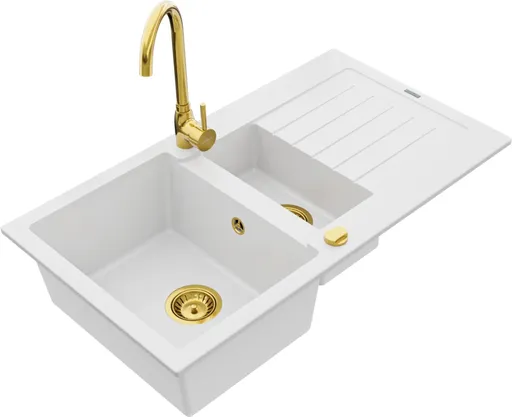 MEXEN/S MEXEN/S - Matias granitový drez 1.5 s odkvapkávačom vrátane batérie Telma, biela 6502-20-670200-50