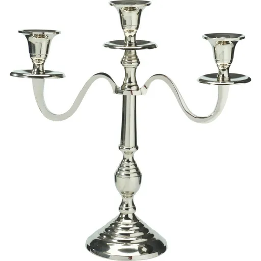 Kovový svietnik 3-ramenný 29x10x30 cm, farba strieborná, dekor 2