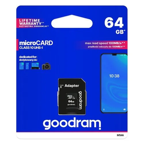 Pamäťová karta GOODRAM microSDHC 64GB UHS-I + adaptér (M1AA-0640R12)