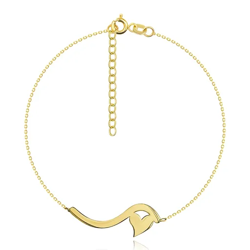 Náramok v žltom 14K zlate - vlnka a malé symetrické srdiečko, jemná retiazka