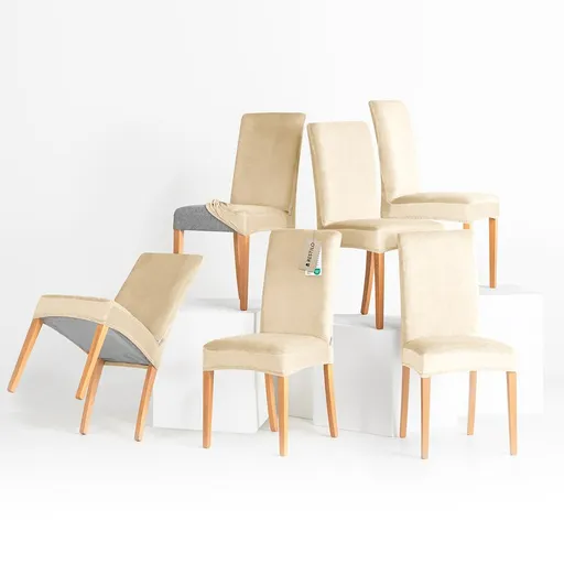 Restilo Napínací poťah na stoličku Sento svetlobéžová, 48 x 48 x 58 + 10 cm, sada 6 ks