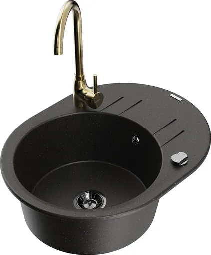 MEXEN/S MEXEN/S - Kevin granitový drez s odkvapkávačom vrátane batérie Telma, čierna/zlatá metalik 6517-75-670200-50-B