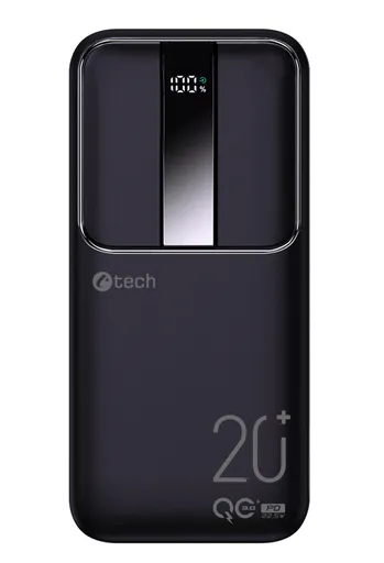 C-TECH Powerbanka 20000mAh, Li-Pol, 22,5 W, USB-C/USB-A/micro USB/PD/Quick charge/display