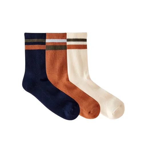 Súprava 3 párov vrúbkovaných ponožiek s prúžkami