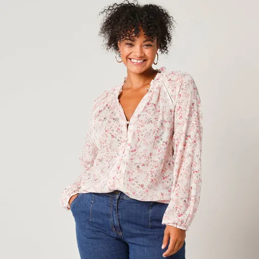 Voálová blúzka s kvetinovou
		potlačou