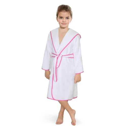Bellatex Detský froté župan biely s ružovým lemom, 80 cm