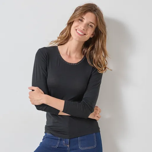 Hrejivé tričko s dlhými rukávmi a prímesou vlny