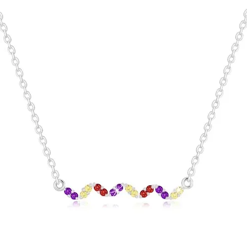 Náhrdelník zo striebra 925 - vlnovka s farebnými zirkónmi, retiazka z oválnych očiek