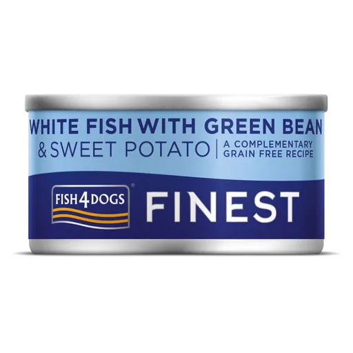 FISH4DOGS Konzerva pre psov Finest s bielou rybou, sladkými zemiakmi a zelenými fazuľkami 85 g