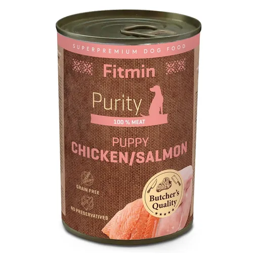FITMIN Dog Purity tin konzerva pre šteňatá kuracie s lososom 400 g