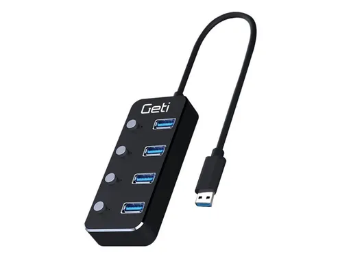 USB rozbočovač GETI GUH4AS 4x USB-A 3.0 so spínačmi