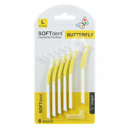SOFTDENT Butterfly medzizubná kefka zahnutá L 6 ks