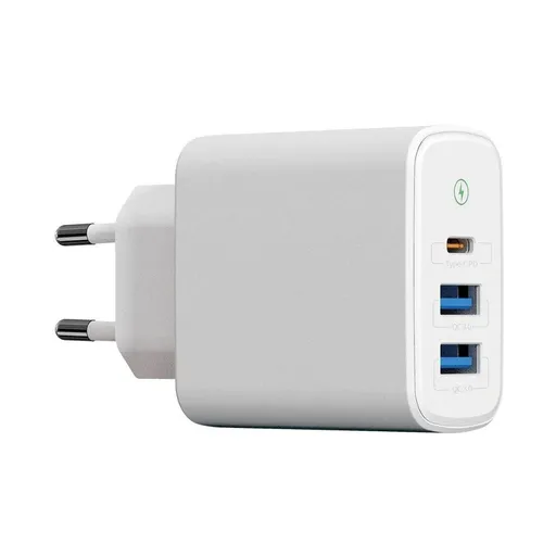 WG - Sieťová nabíjačka 3x USB, 1x USB-A QC 3.0 + 1x USB-A QC 3.0 + 1x USB-C PD 3.0, biela
