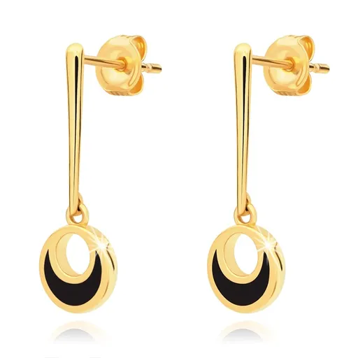 Zlaté náušnice 9K palička a kruhom s čiernou glazúrou