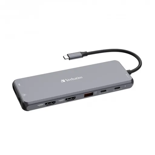 Verbatim 32153 USB-C Hub, Multiport Pro 13 Port, 6x USB-A, 2x USB-C, 2x HDMI, DP, RJ45, 3.5mm Jack audio, sivá
