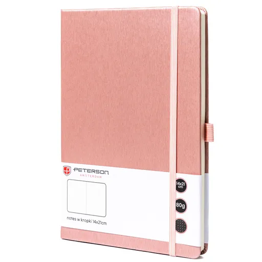Ružový zápisník A5 s bodkovaným papierom a gumičkou na zatváranie