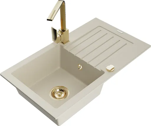MEXEN/S MEXEN/S - Pablo granitový drez 1-miska s odkvapkávačom vrátane batérie Rita, béžový 6510-69-670300-50