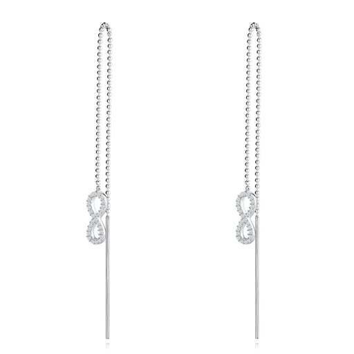 Prevliekacie náušnice zo striebra 925 - symbol Infinity na retiazke, zirkóny