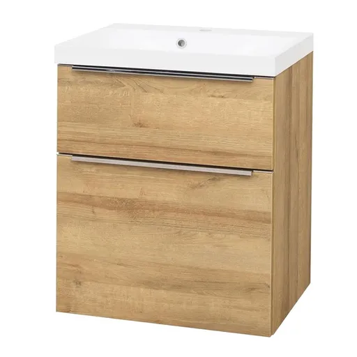 Mereo Mailo, kúpeľňová skrinka s umývadlom z liateho mramoru 61 cm, dub Riviera, chróm madlo CN520M