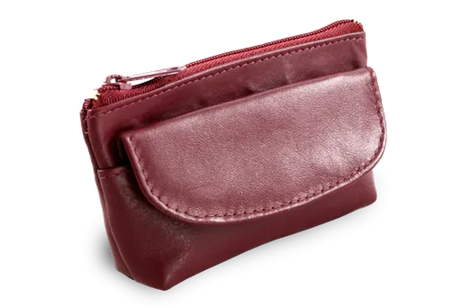 Burgundy kožená kľúčenka so zipsovým a poklopovým vreckom 619-0369-34