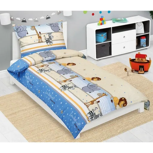 Bellatex Detské krepové obliečky Safari modrá, 140 x 200, 70 x 90 cm